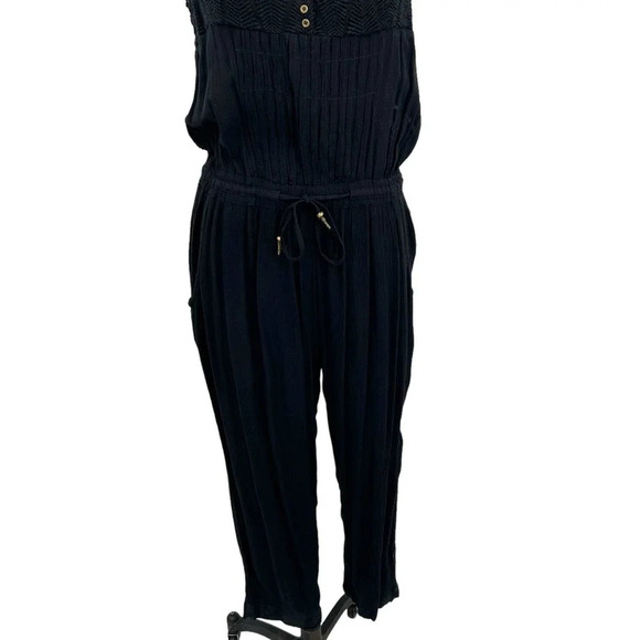 Anthropologie Hei Hei Taj Jumpsuit Sleeveless Open Back Crochet Black Size Small - Picture 4 of 11